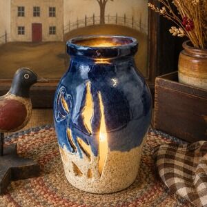 Lufkin Pottery Seagrove NC Witness Crock 2013 Blue Heart Cutout Studio Pottery